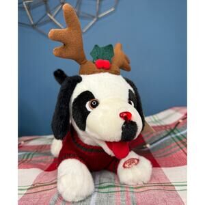 Big Dogs Black & White Barking Holiday Songs Dog Wearing Reindeer Ears
